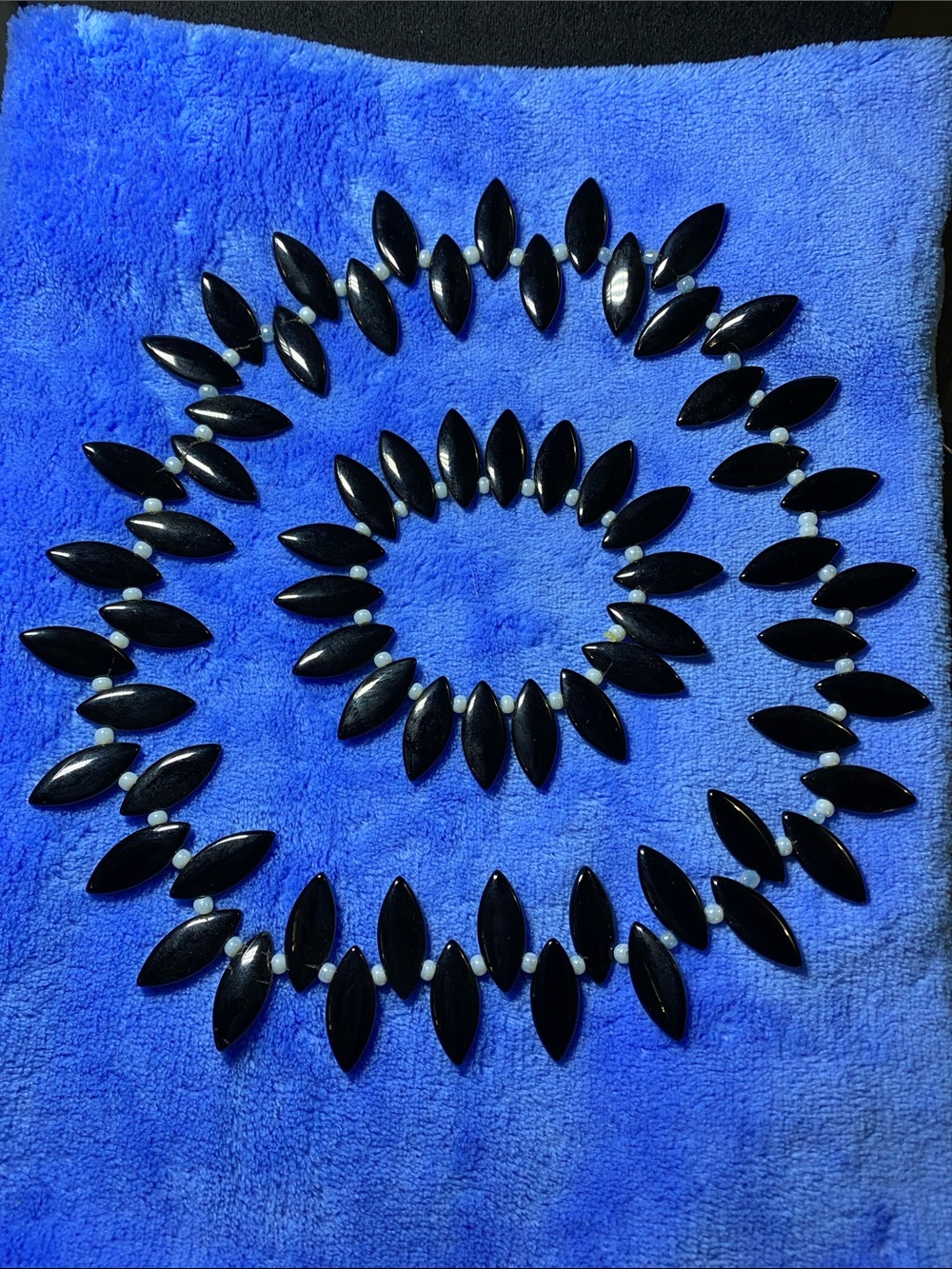 Vintage Black Marquise Stone Pearl Necklace and Bracelet Set - Elegant Women